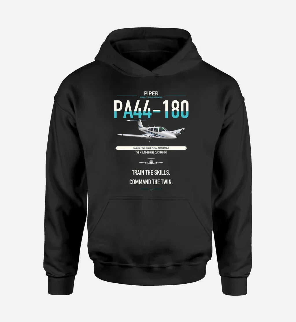 Piper PA-44-180 Seminole design on black double-side hoodie, single-side print