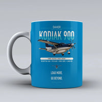 Thumbnail for Daher Kodiak 900 design on turquoise ceramic mug, double-side print