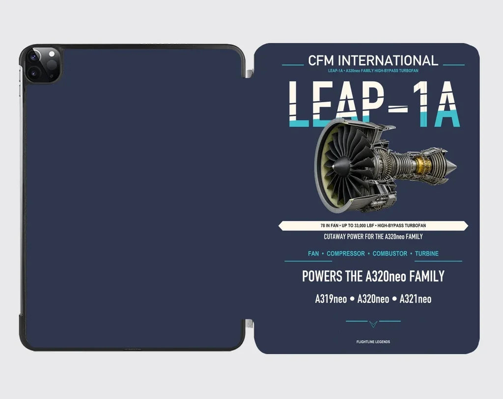 CFM LEAP-1A design on navy blue ipad tablet case
