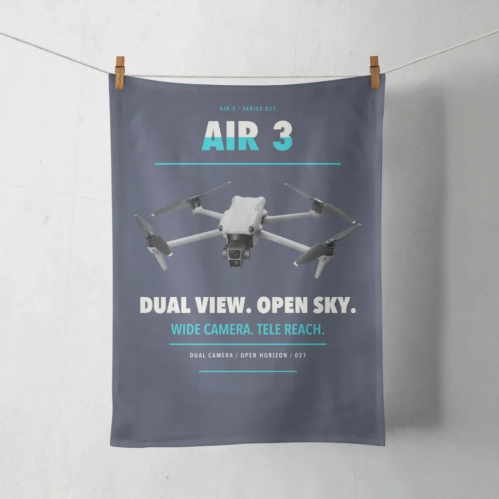 DJI Air 3 design on navy blue towel