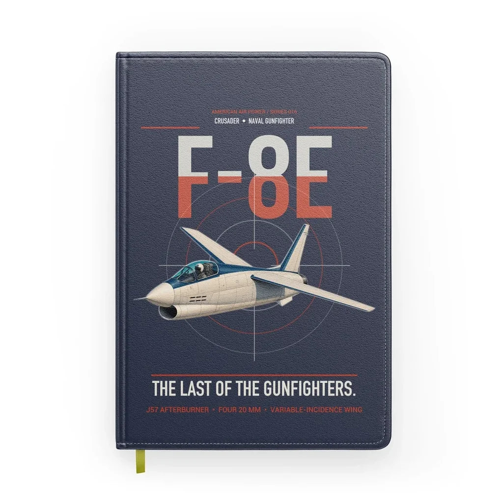 F-8E Crusader design on navy blue notebook