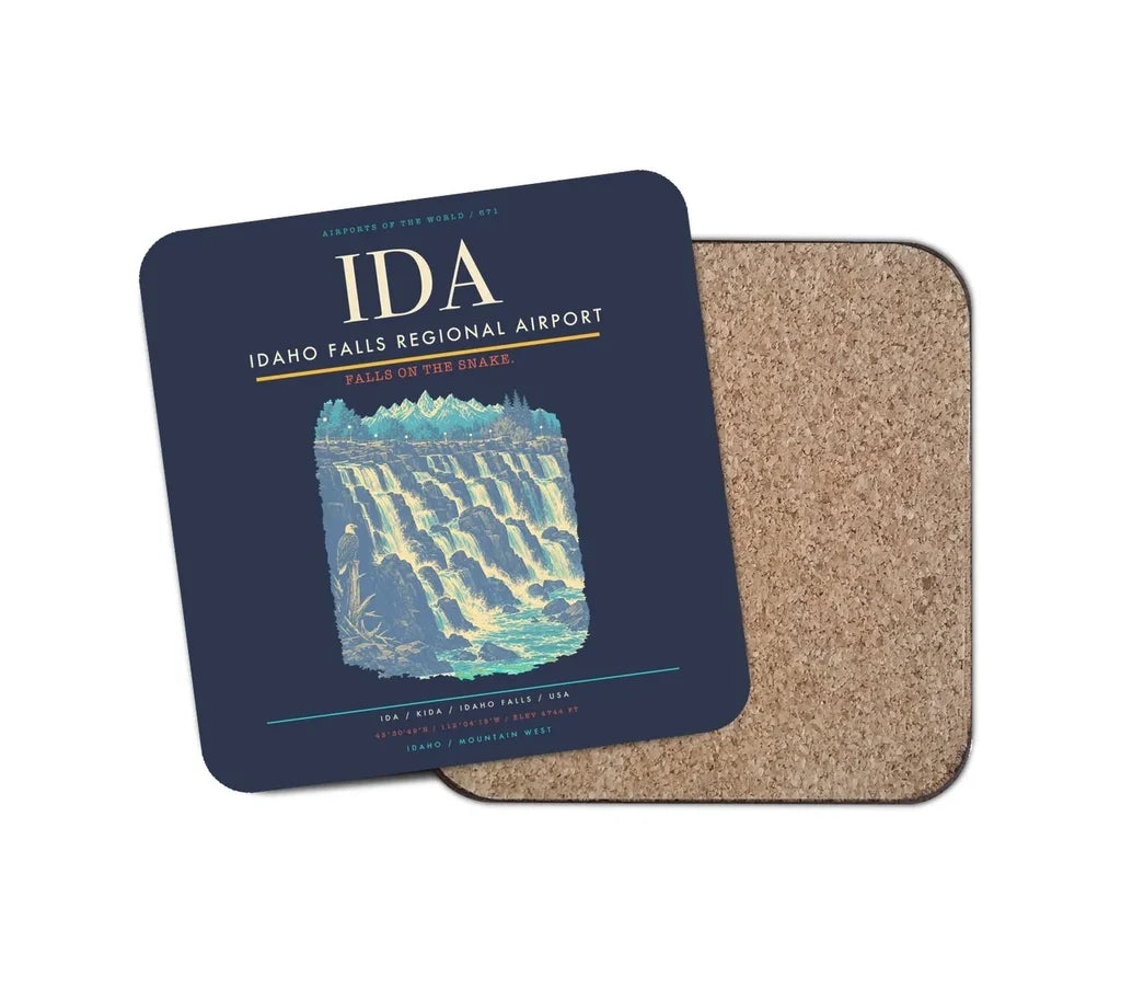 Idaho Falls Regional Airport (IDA) design on navy blue 1 piece coaster