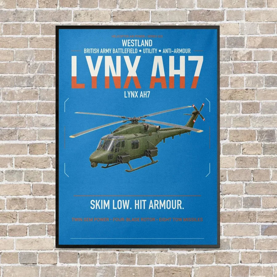Westland Lynx AH7 vertical canvas print - framed - turquoise background