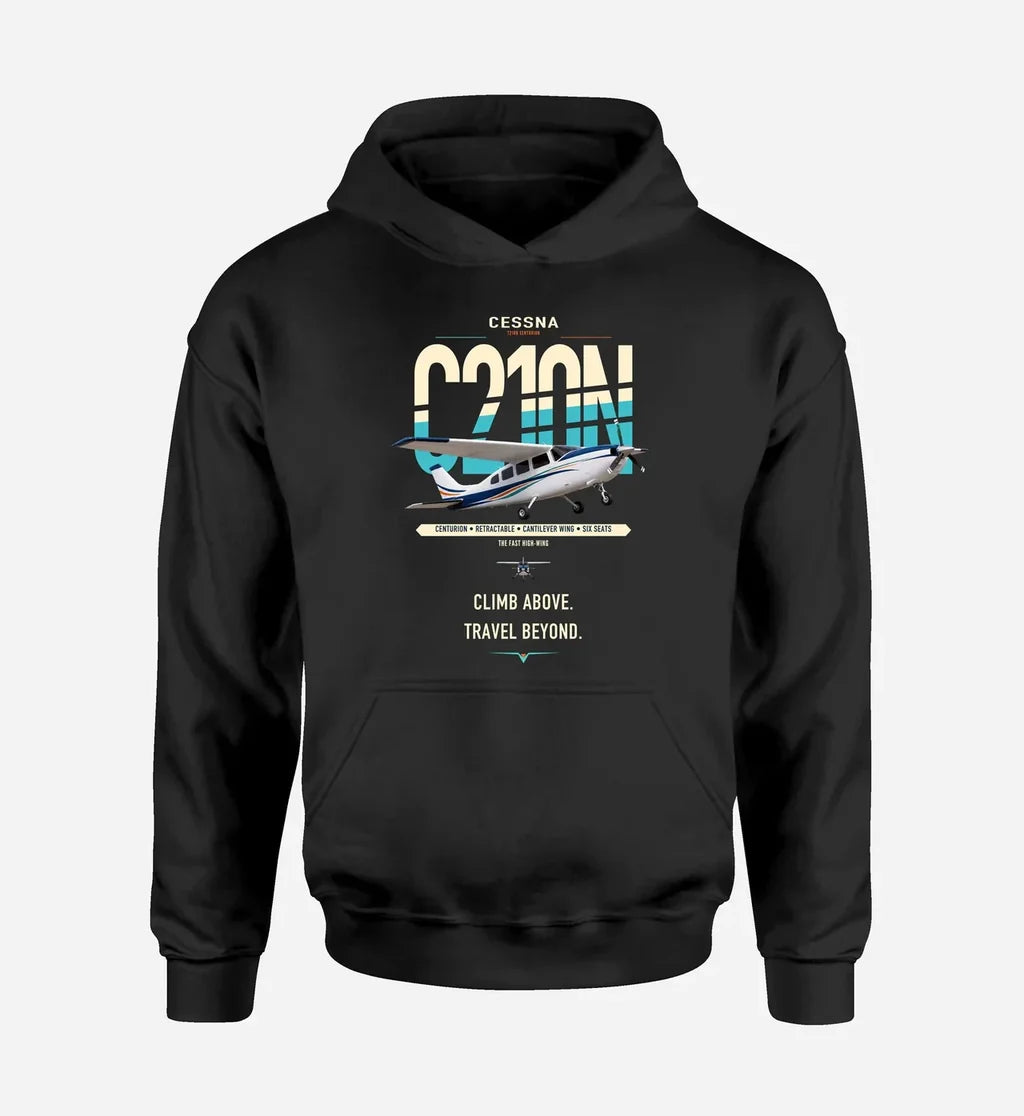 Cessna T210N Centurion design on black double-side hoodie, single-side print