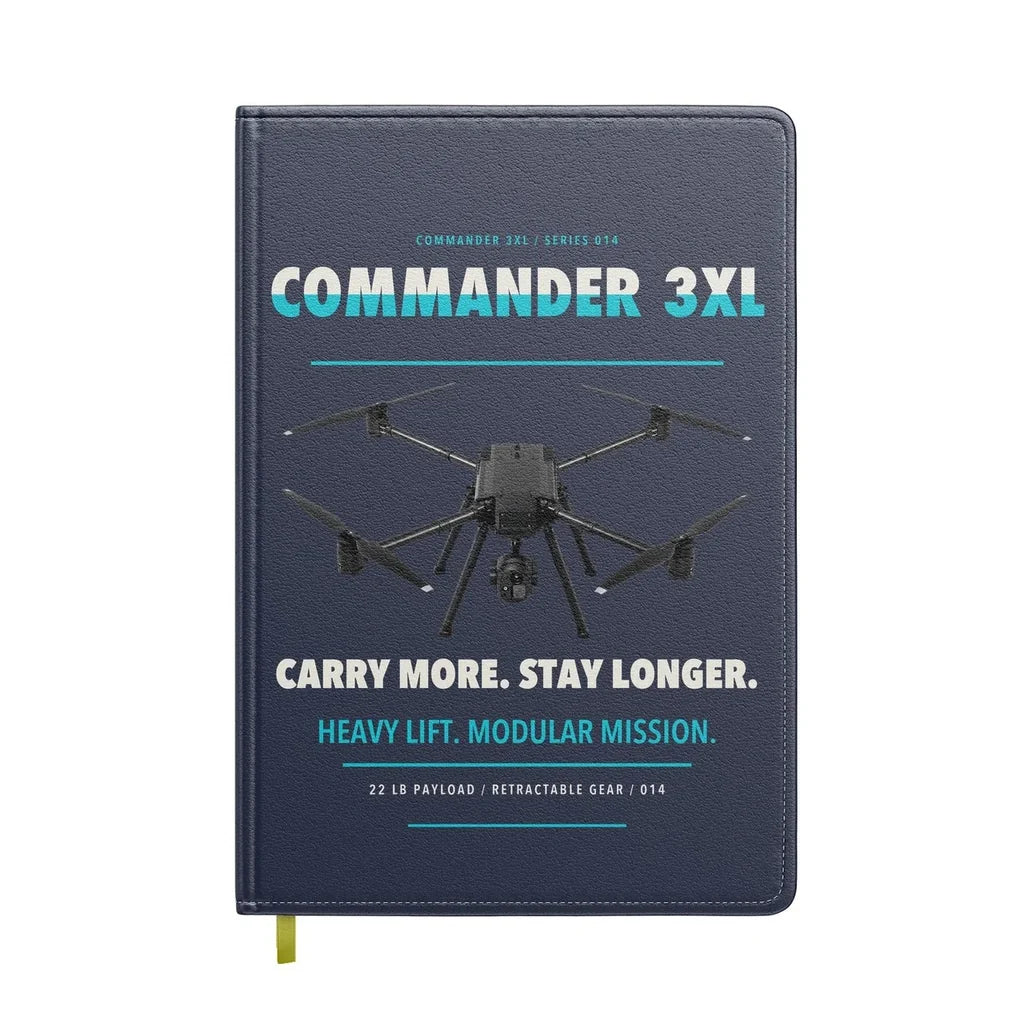 Draganfly Commander 3XL design on navy blue notebook