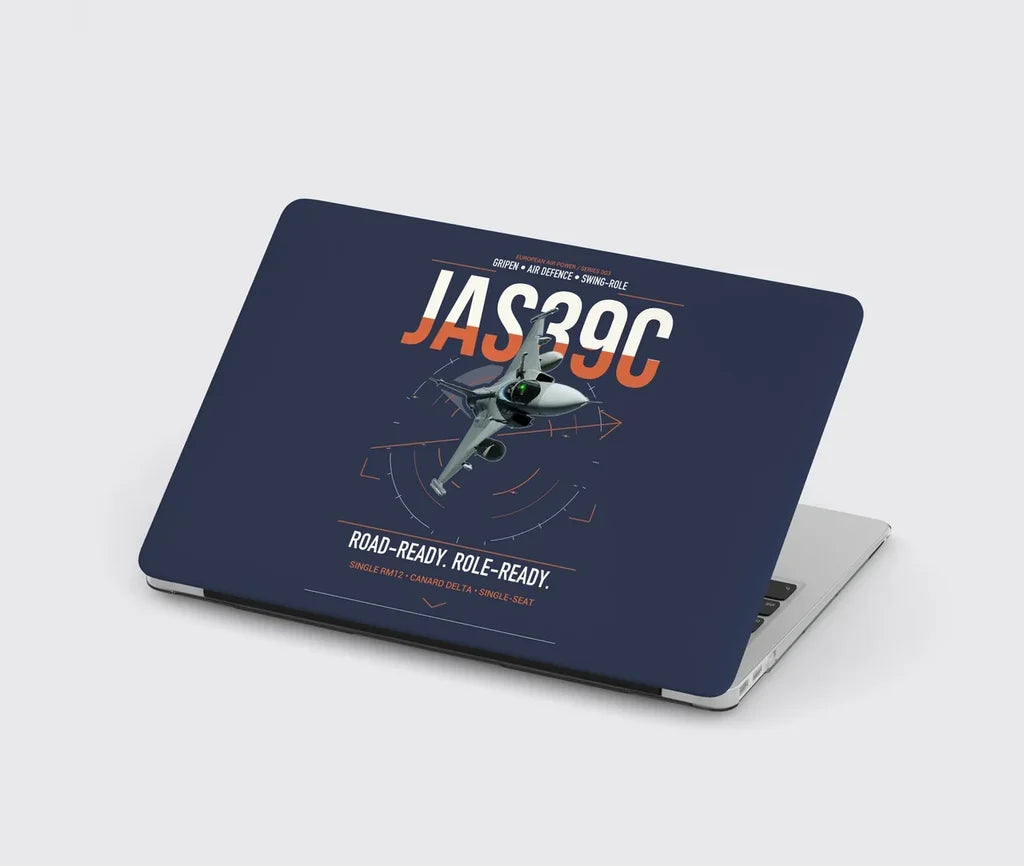 Saab JAS 39C Gripen design on navy blue MacBook case