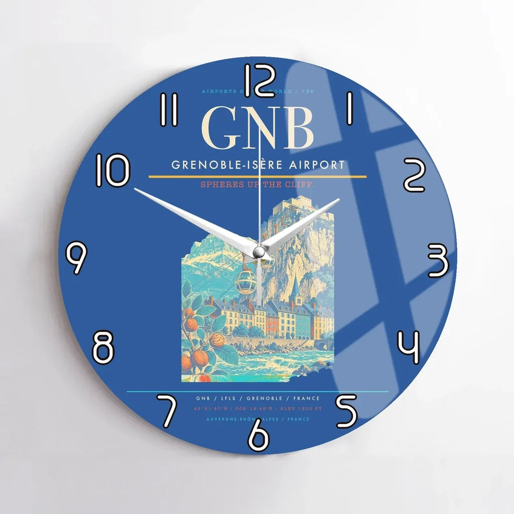 Grenoble-Isère Airport (GNB) design on blue no frame wall clock