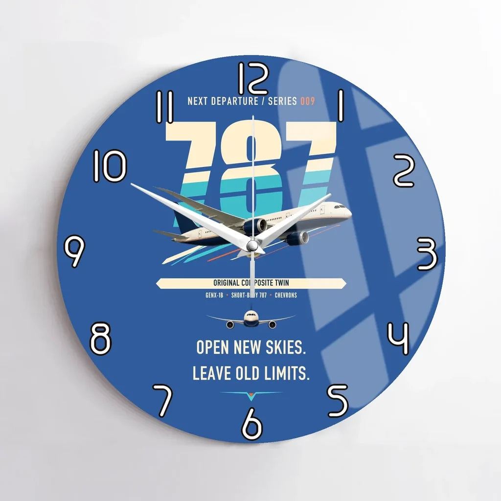 Boeing 787-8 Dreamliner design on blue no frame wall clock