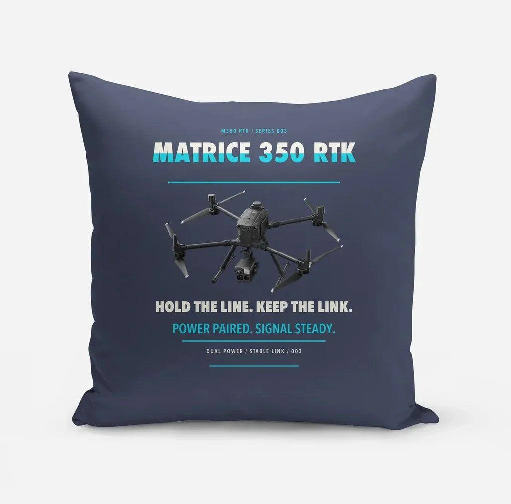 DJI Matrice 350 RTK design on navy blue pillow
