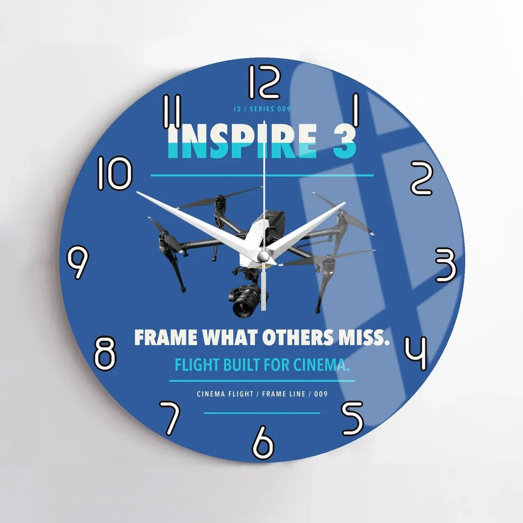 DJI Inspire 3 design on blue no frame wall clock