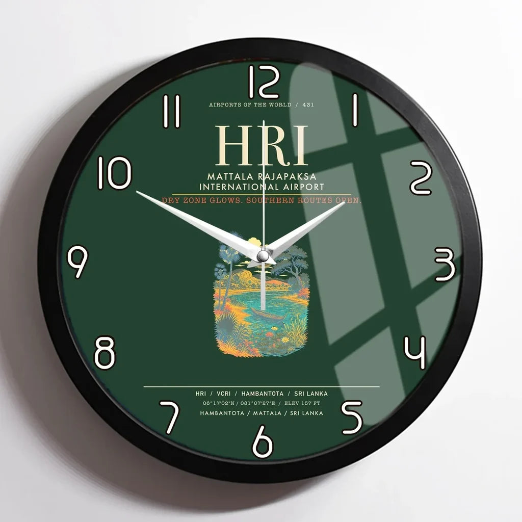 Mattala Rajapaksa International Airport HRI Wall-Clock Framed - Dark Green