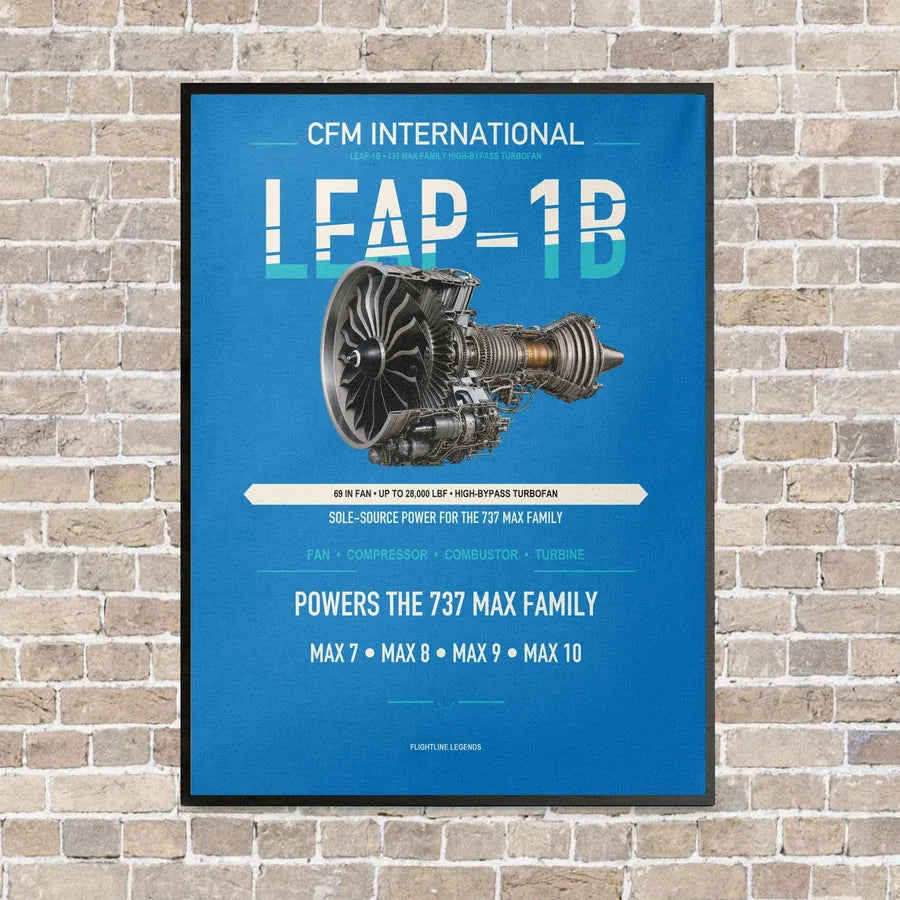 CFM LEAP-1B vertical canvas print - framed - turquoise background
