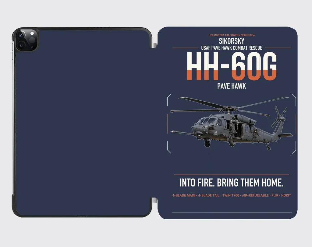 Sikorsky HH-60G Pave Hawk design on navy blue ipad tablet case