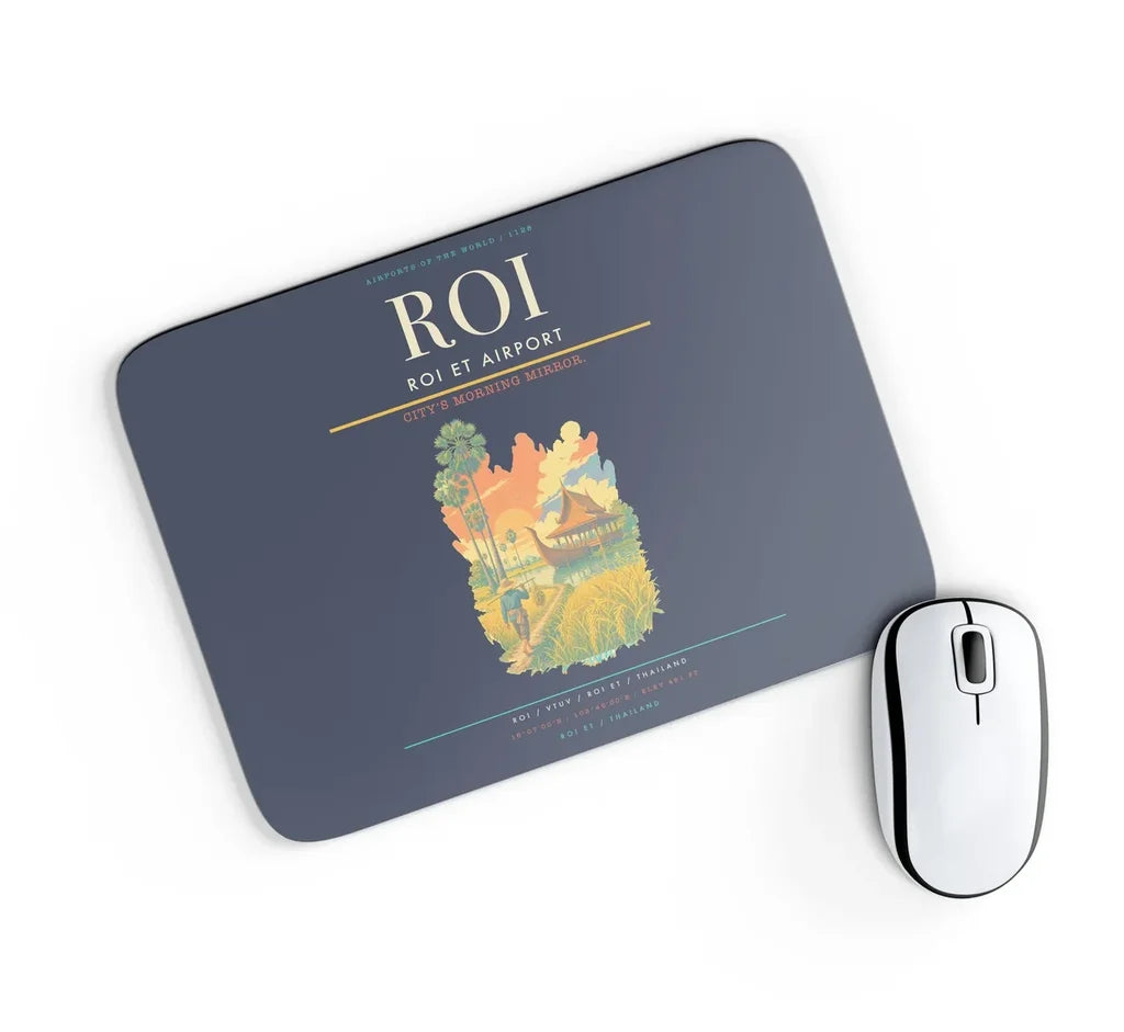 Roi Et Airport (ROI) design on navy blue rectangle mouse pad