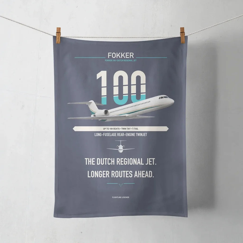 Fokker 100 design on navy blue towel