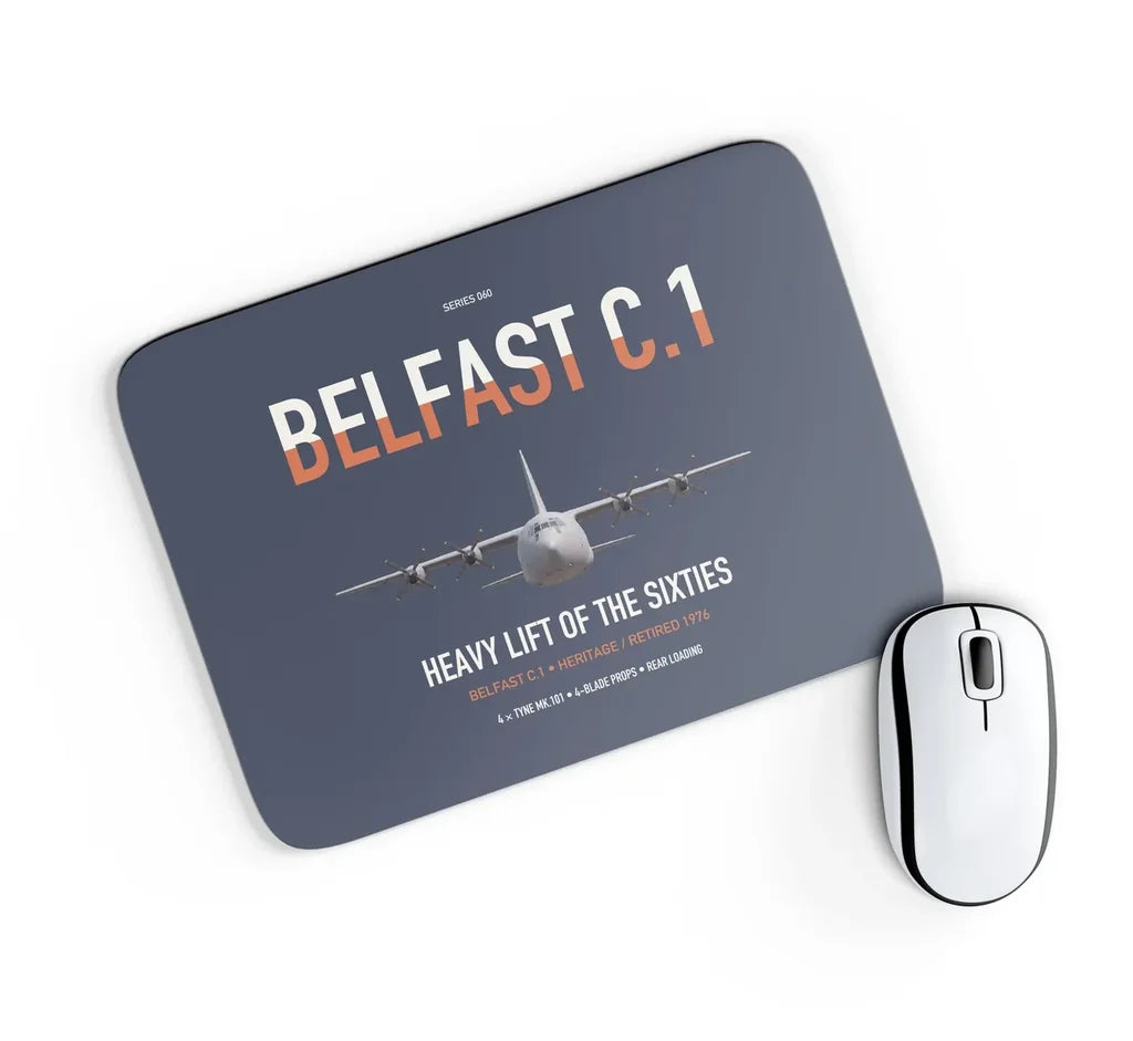 Short Belfast C.1 design on navy blue rectangle mouse pad