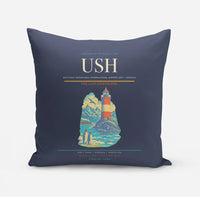 Thumbnail for Malvinas Argentinas International Airport (USH) design on navy blue pillow