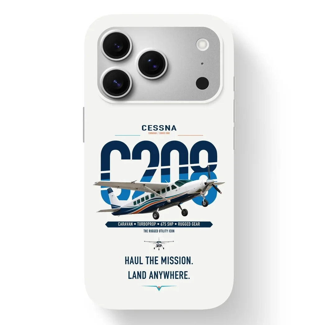 Cessna 208 Caravan design on white magsafe iphone case, for iPhone 17 Pro