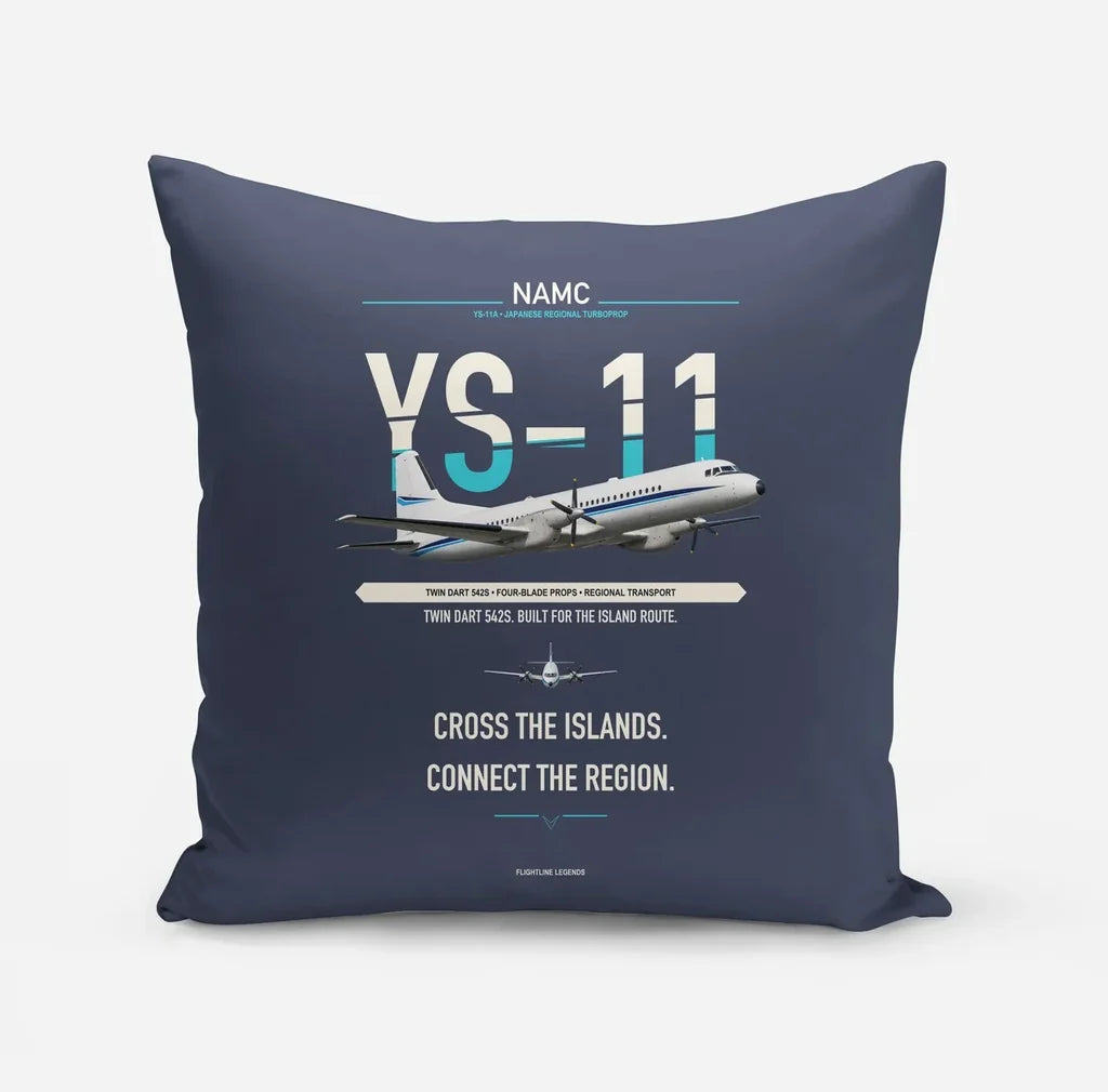 NAMC YS-11A design on navy blue pillow
