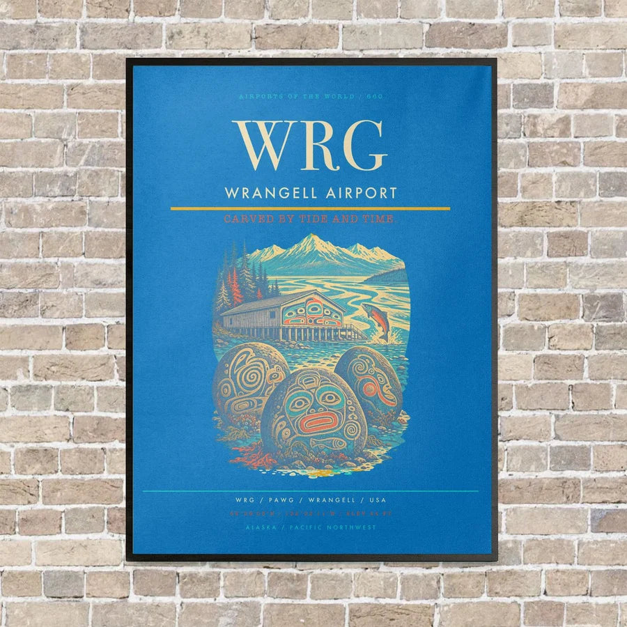 Wrangell Airport WRG vertical canvas print - framed - turquoise background