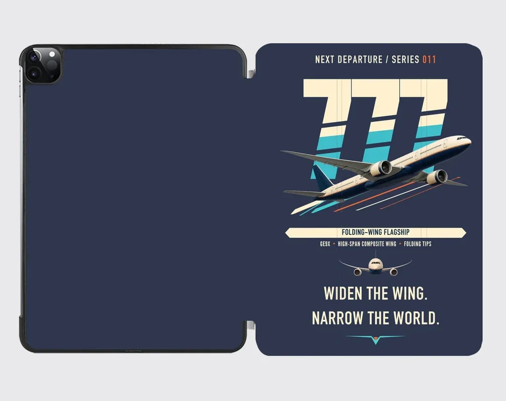 Boeing 777-9 design on navy blue ipad tablet case