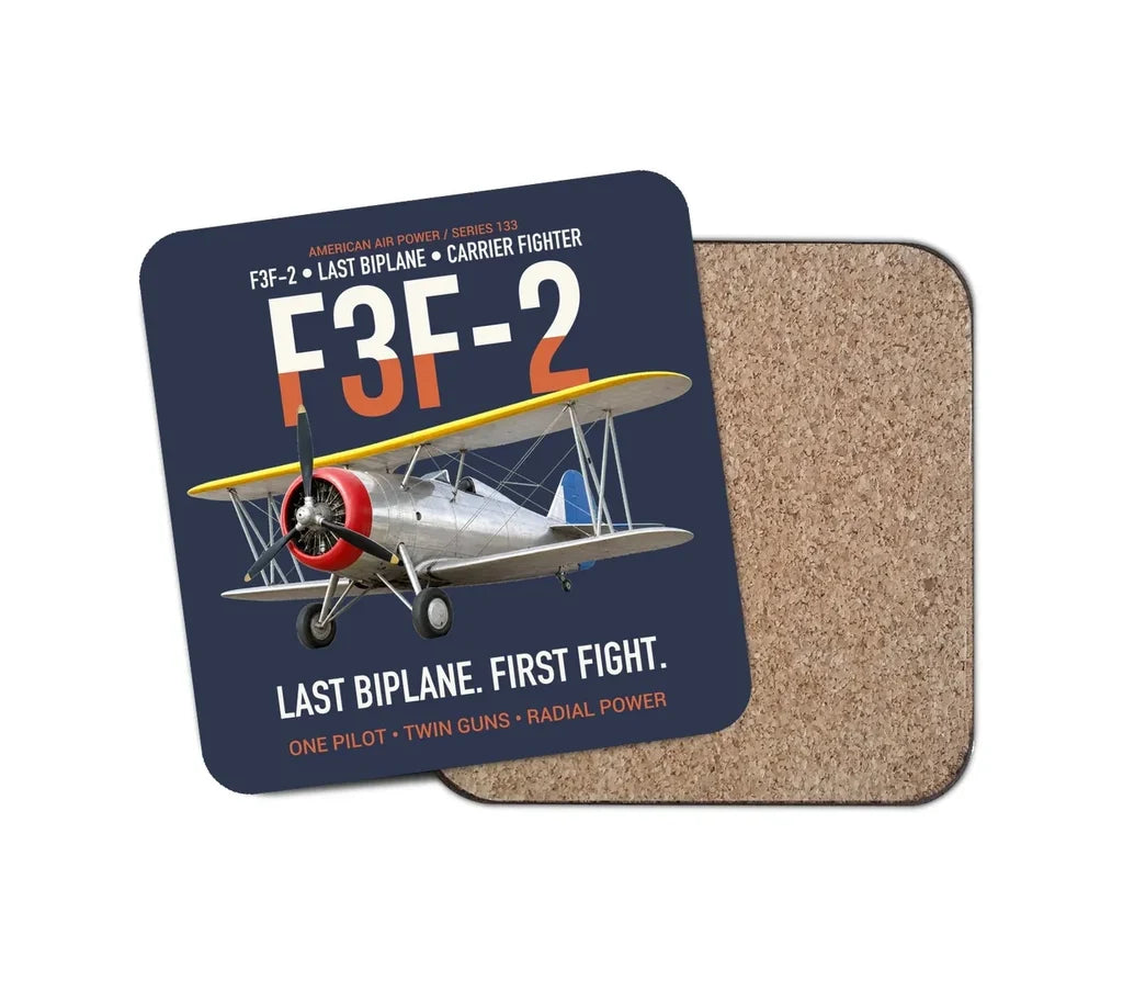 F3F-2 Last Biplane First Fight design on navy blue 1 piece coaster