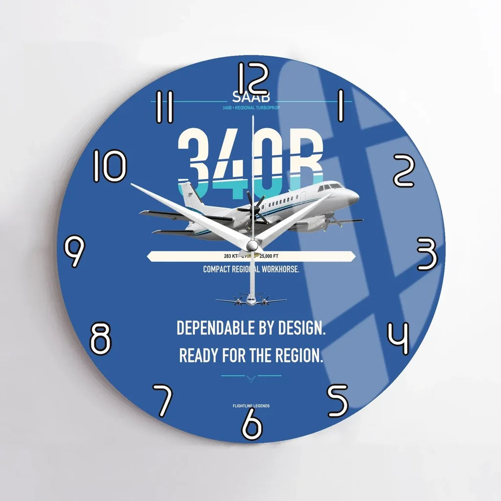 Saab 340B design on blue no frame wall clock