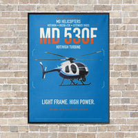 Thumbnail for MD Helicopters MD 530F vertical canvas print - framed - turquoise background