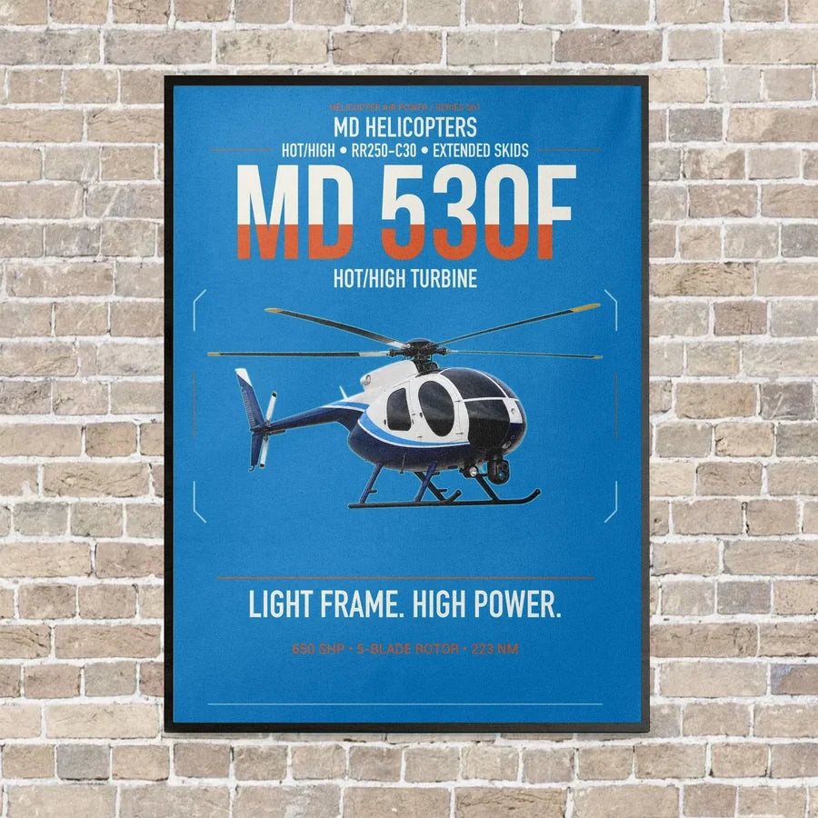 MD Helicopters MD 530F vertical canvas print - framed - turquoise background