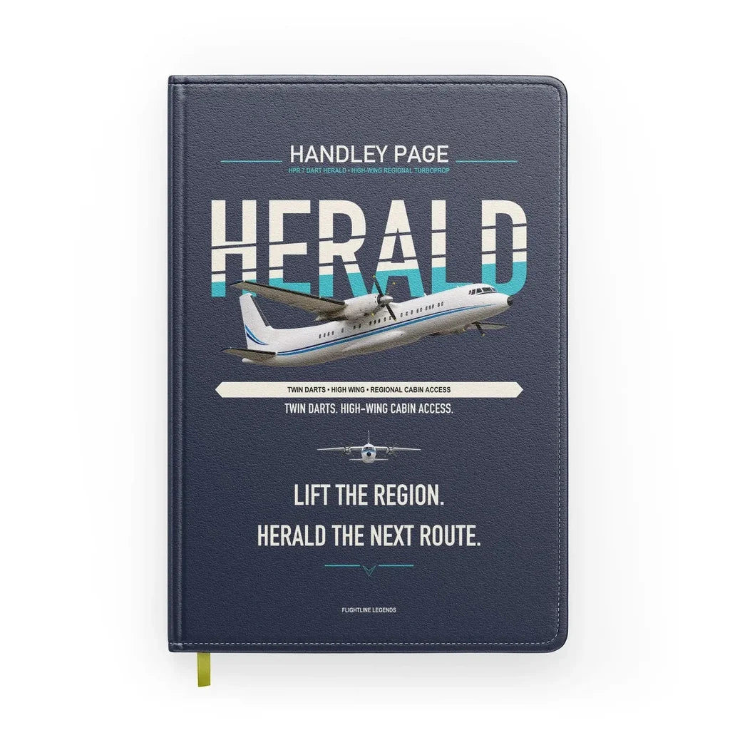 Handley Page HPR.7 Dart Herald design on navy blue notebook