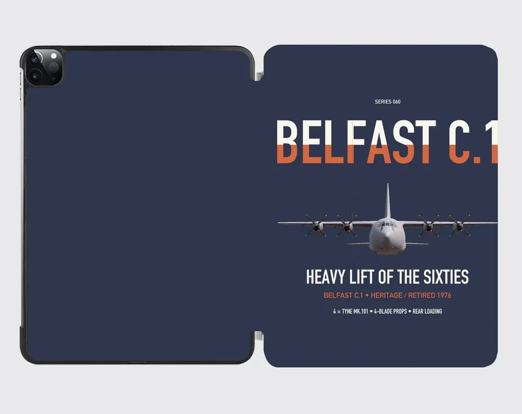 Short Belfast C.1 design on navy blue ipad tablet case