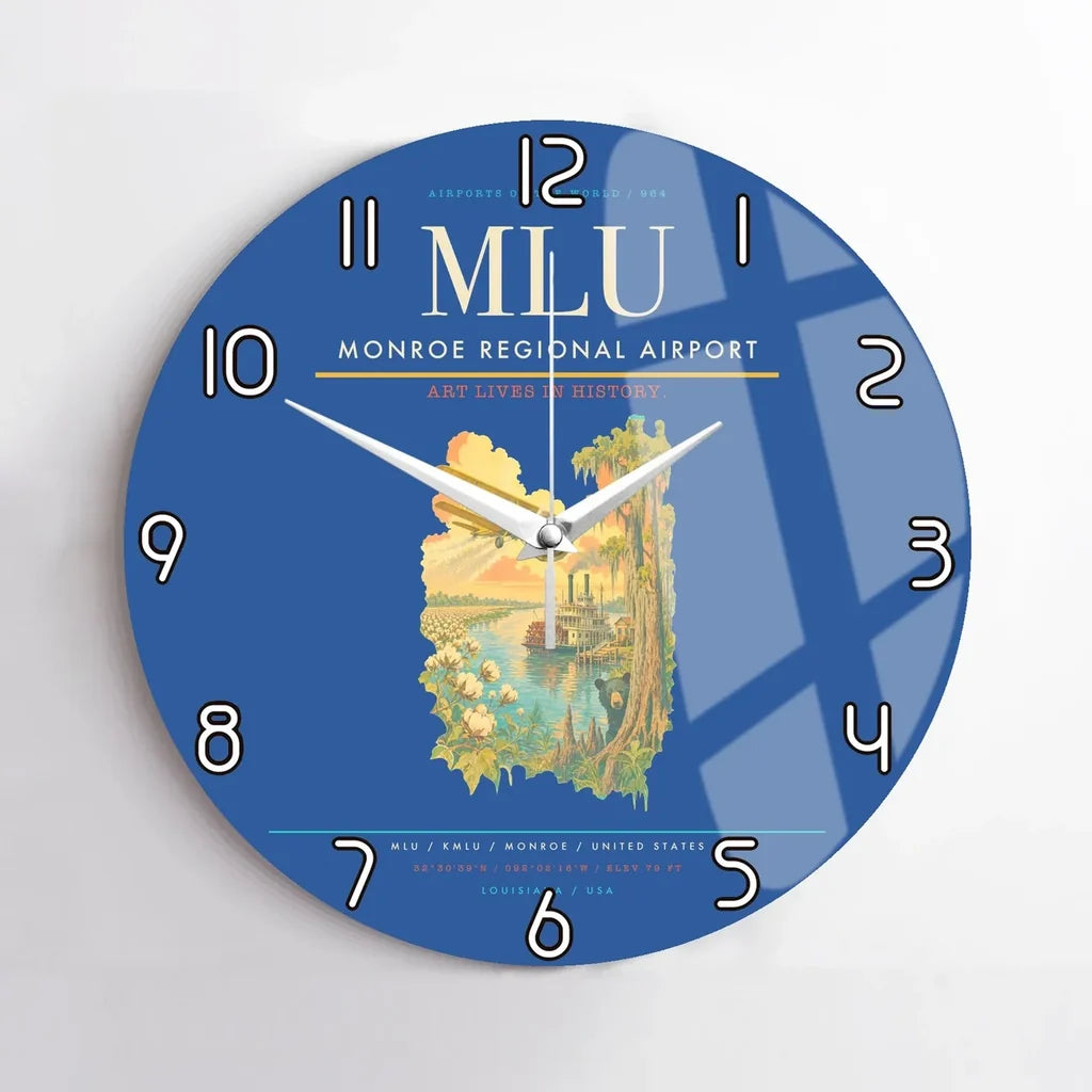 Monroe Regional Airport (MLU) design on blue no frame wall clock