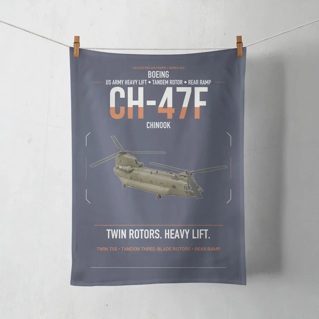 Boeing CH-47F Chinook design on navy blue towel