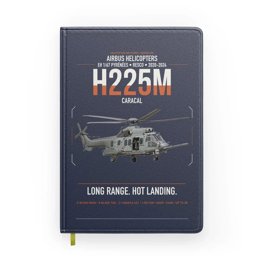 Airbus Helicopters H225M Caracal design on navy blue notebook