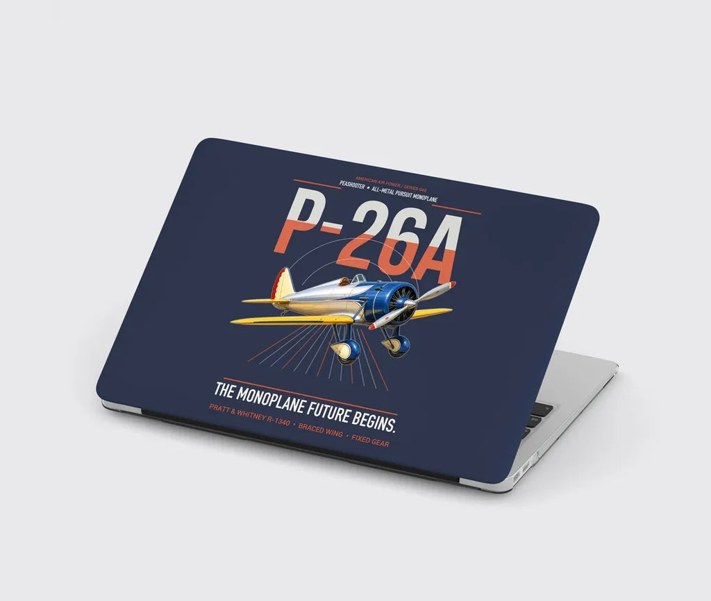 Boeing P-26A Peashooter design on navy blue MacBook case