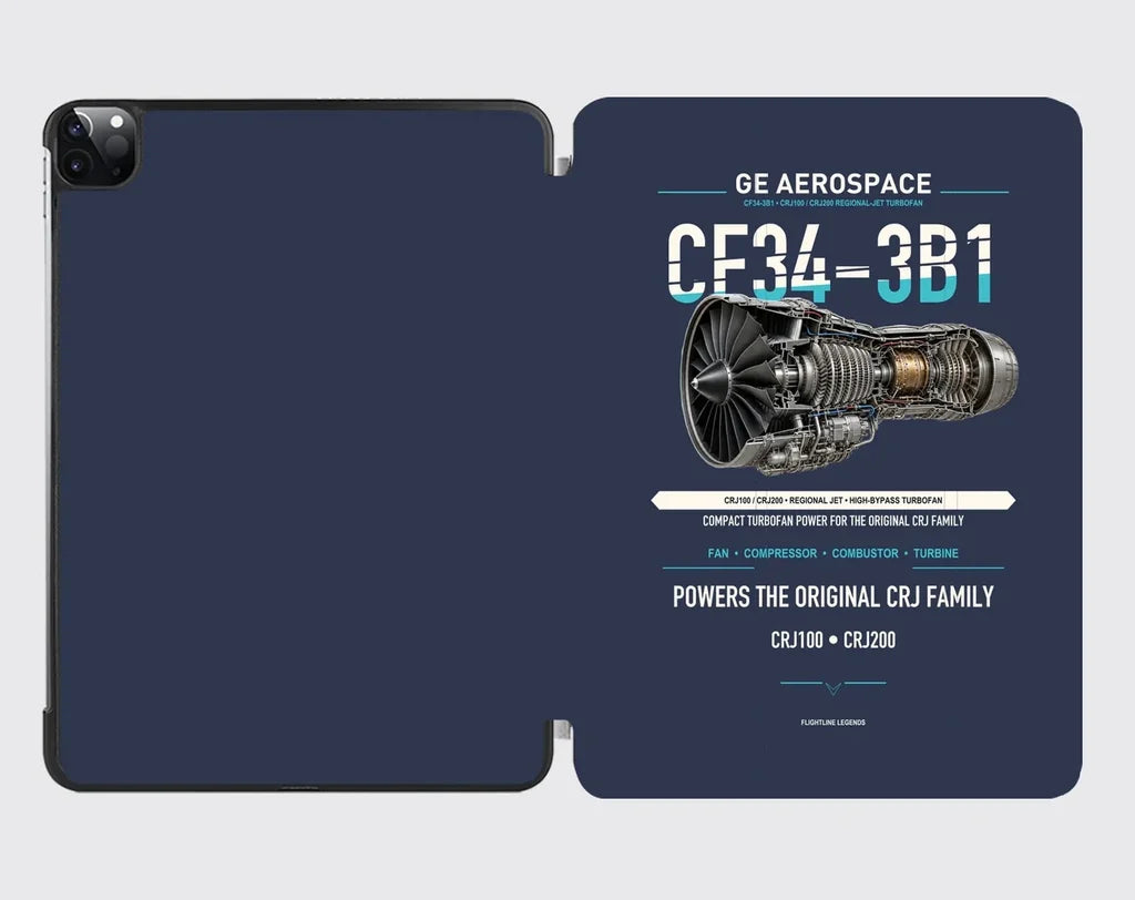 CF34-3B1 design on navy blue ipad tablet case