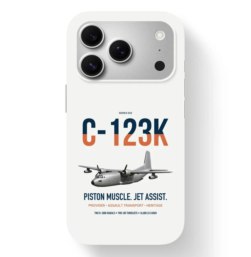 C-123K Provider design on white magsafe iphone case, for iPhone 17 Pro