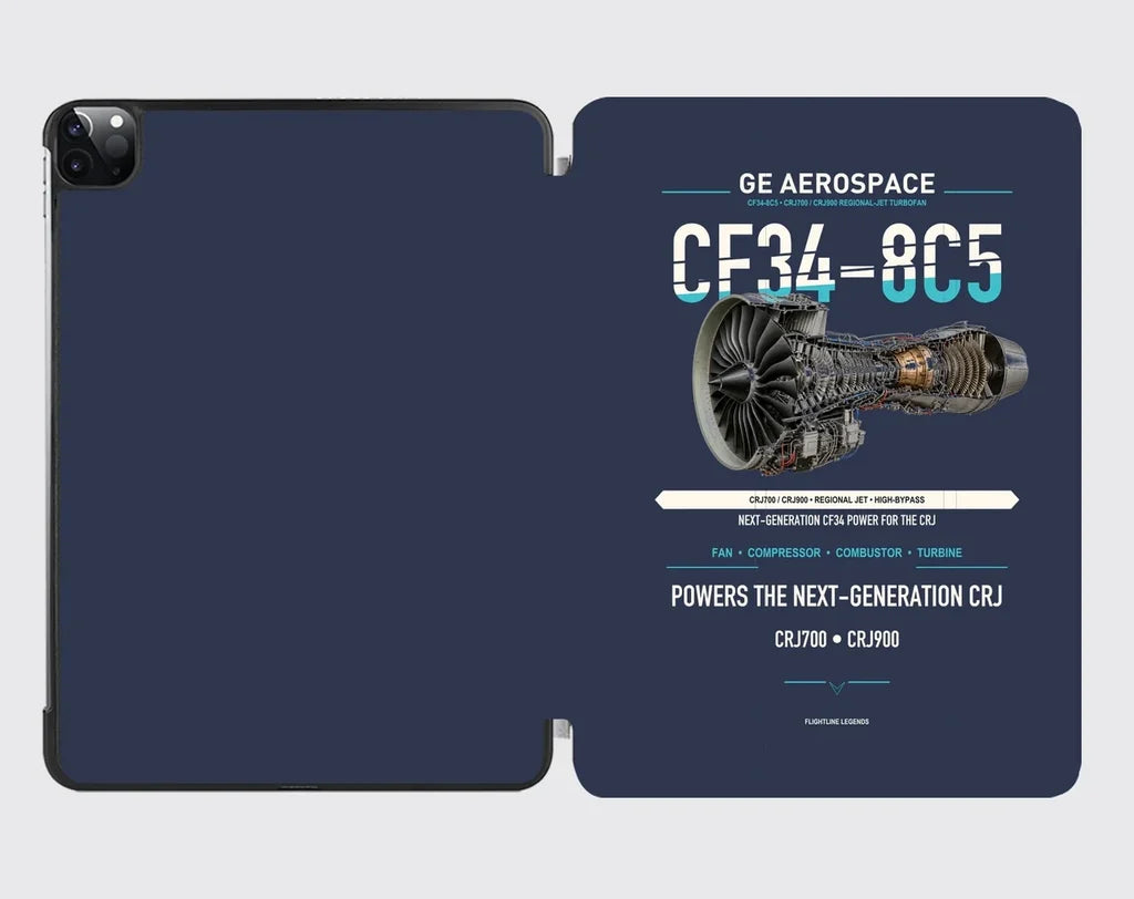 CF34-8C5 design on navy blue ipad tablet case