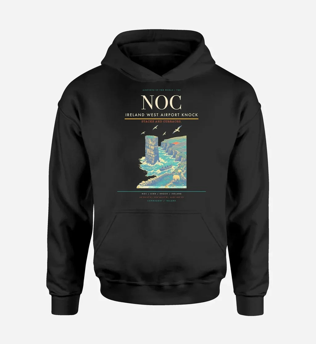 Ireland West Airport Knock (NOC) design on black hoodie single-side print