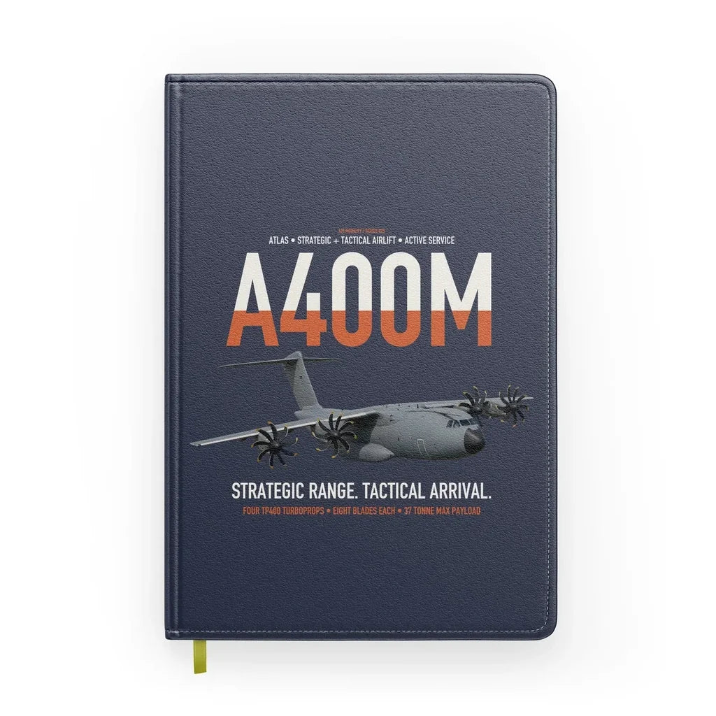 Airbus A400M Atlas design on navy blue notebook