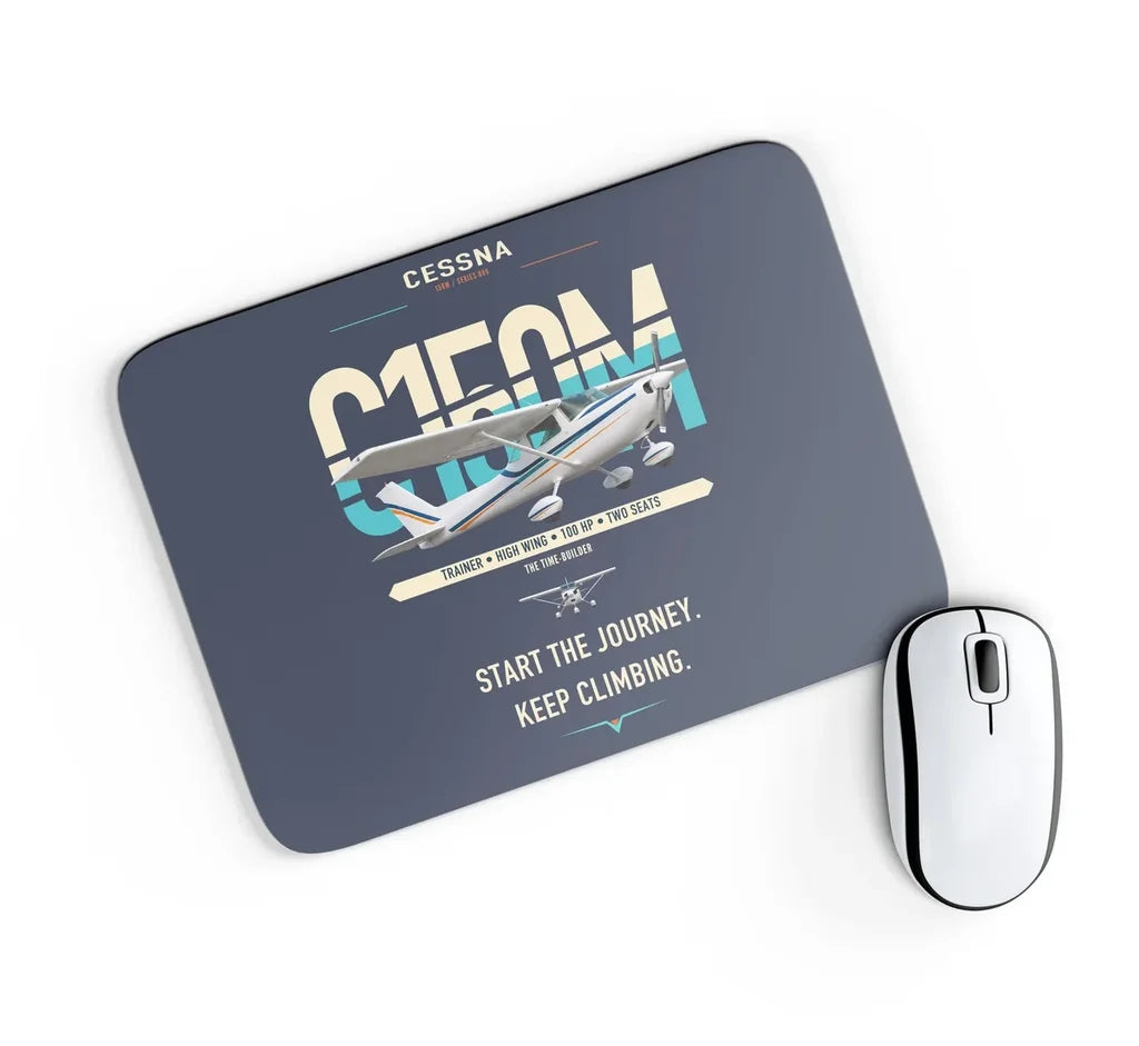 Cessna 150M design on navy blue rectangle mouse pad