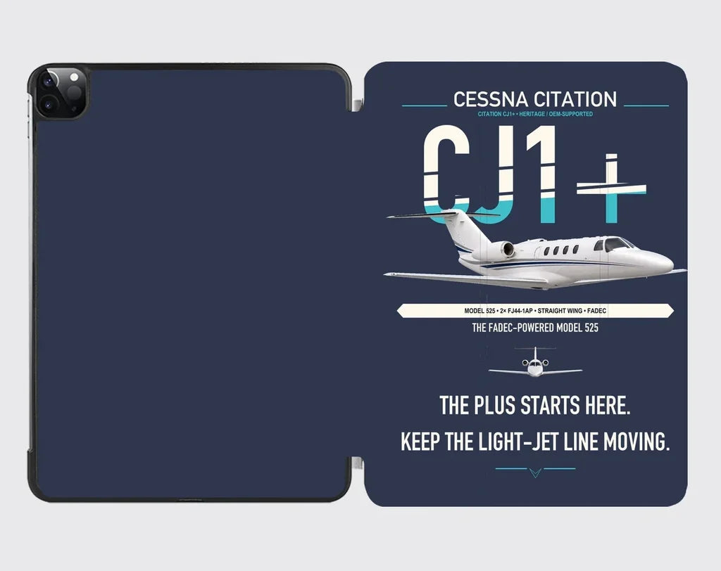 Cessna Citation CJ1+ design on navy blue ipad tablet case