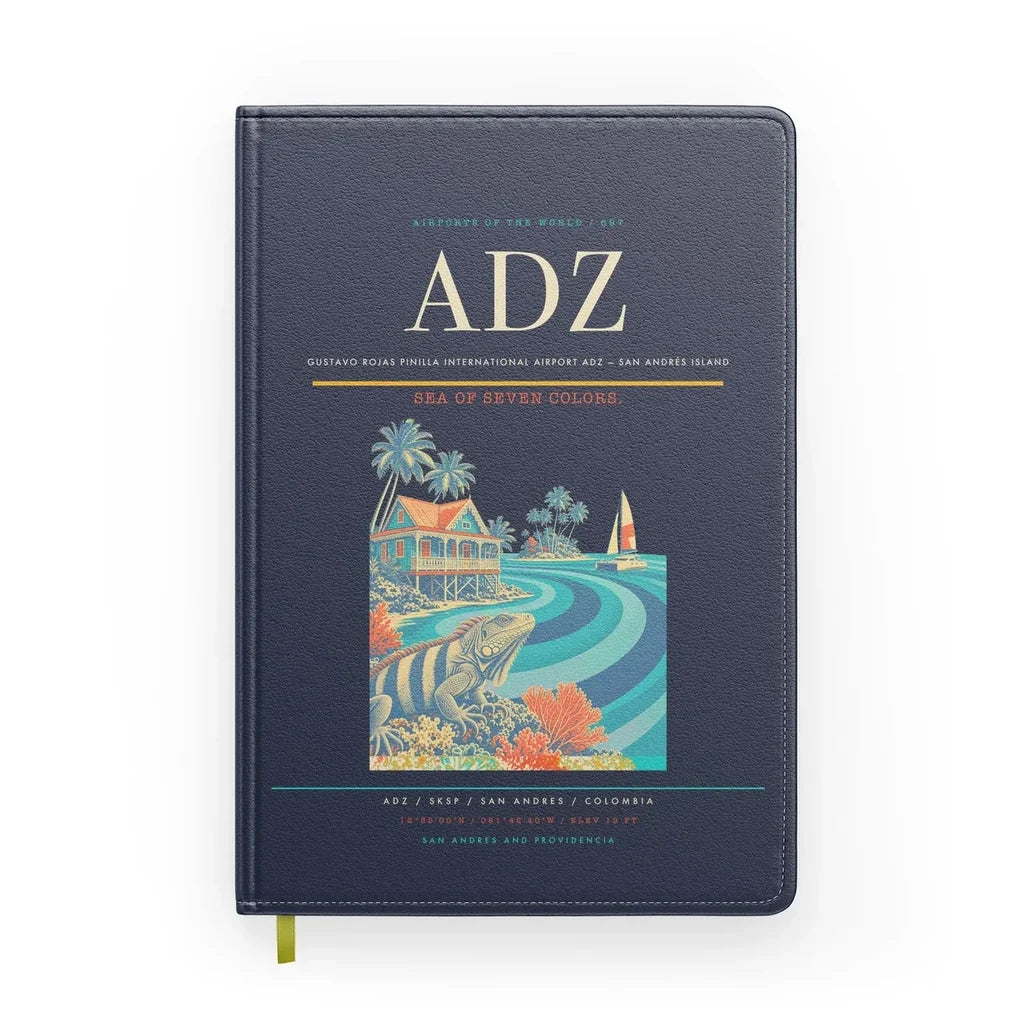 Gustavo Rojas Pinilla International Airport (ADZ) design on navy blue notebook