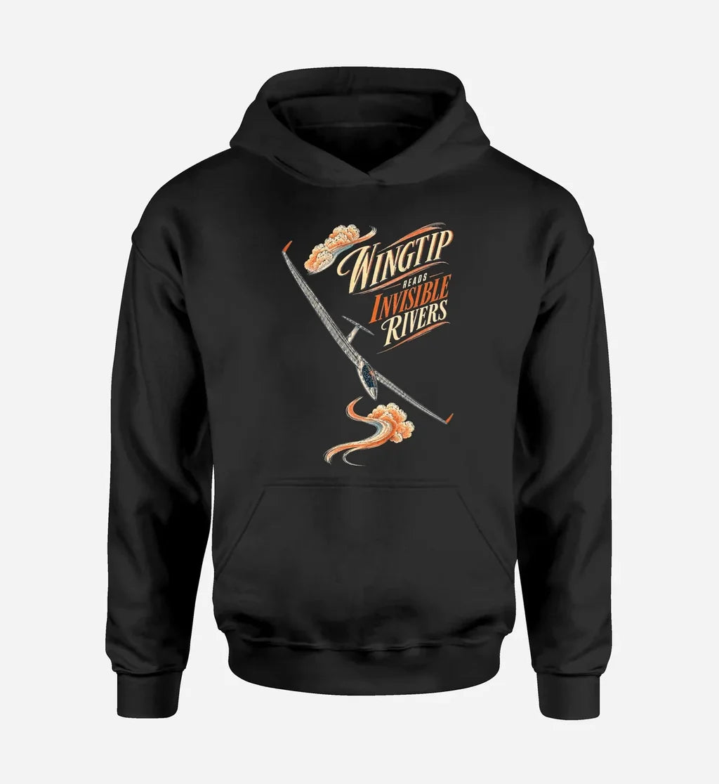 SIGNAL 588 - Wingtip Reads Invisible Rivers design on black hoodie single side