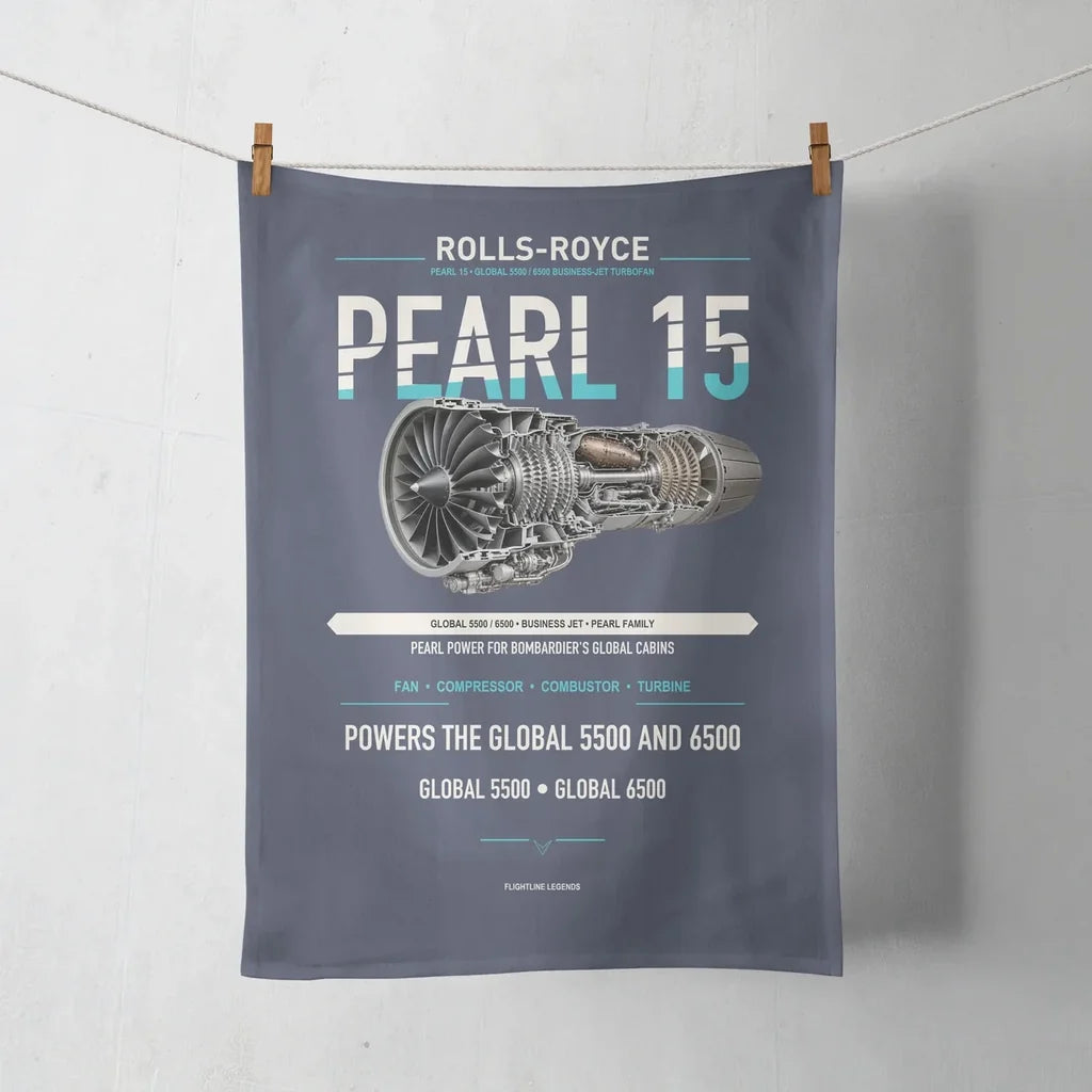 PEARL 15 design on navy blue towel
