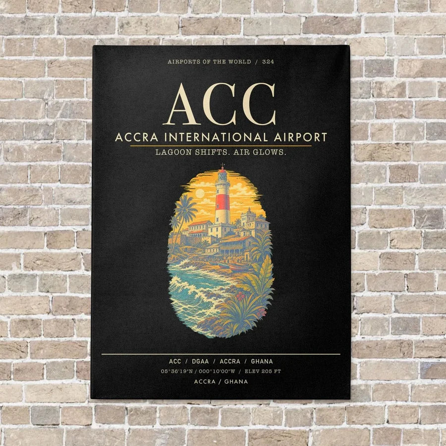 Accra International Airport ACC - Canvas Framed - Black