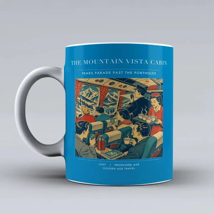 VINTAGE G4224 - The Mountain Vista Cabin - Ceramic Mug design on turquoise