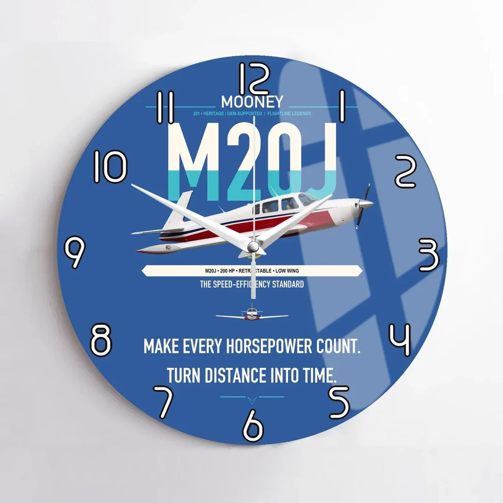 Mooney M20J 201 design on blue no frame wall clock