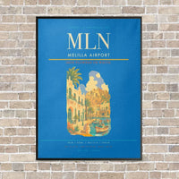 Thumbnail for Melilla Airport MLN vertical canvas print - framed - turquoise background