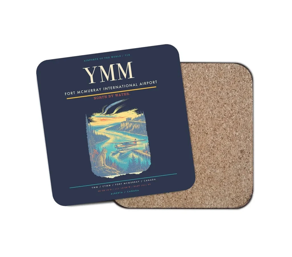 Fort McMurray International Airport (YMM) design on navy blue 1 piece coaster